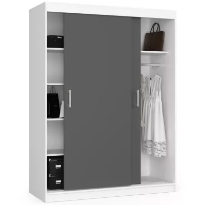 Prostorná šatní skříň 150 cm VALESTRA - bílá / tmavě šedá