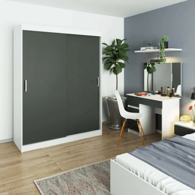 Prostorná šatní skříň 150 cm VALESTRA - bílá / tmavě šedá