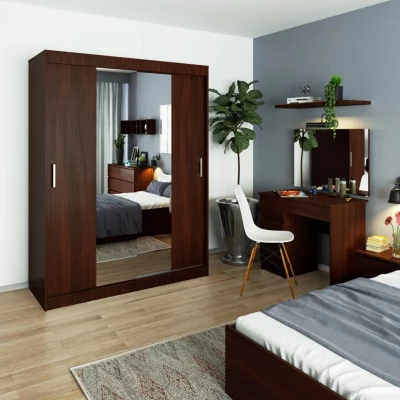Prostorná šatní skříň 150 cm VALESTRA se zrcadly - wenge