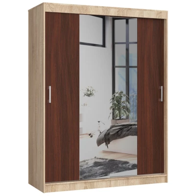 Prostorná šatní skříň 150 cm VALESTRA se zrcadly - dub sonoma / wenge