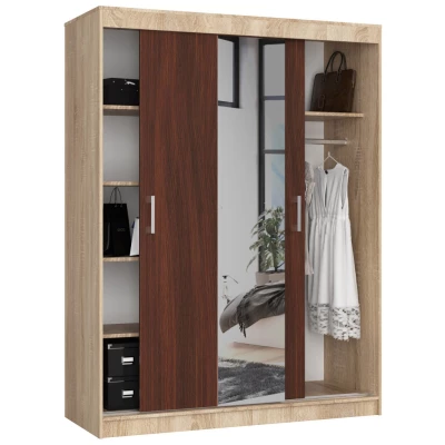 Prostorná šatní skříň 150 cm VALESTRA se zrcadly - dub sonoma / wenge