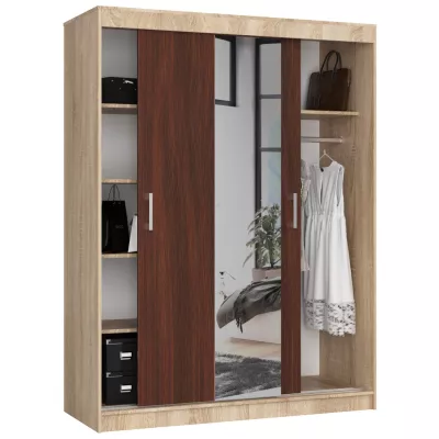 Prostorná šatní skříň 150 cm VALESTRA se zrcadly - dub sonoma / wenge