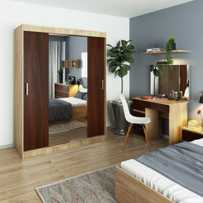 Prostorná šatní skříň 150 cm VALESTRA se zrcadly - dub sonoma / wenge