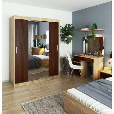 Prostorná šatní skříň 150 cm VALESTRA se zrcadly - dub sonoma / wenge