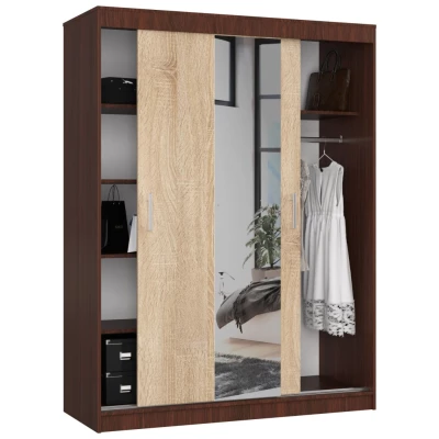 Prostorná šatní skříň 150 cm VALESTRA se zrcadly - wenge / dub sonoma