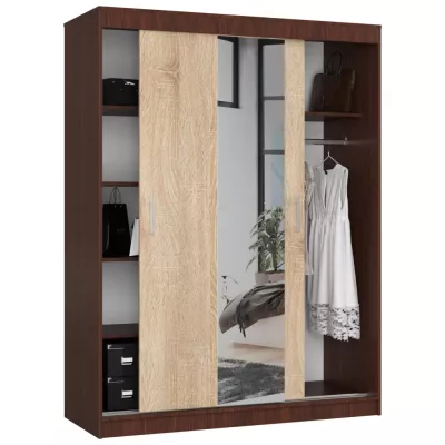 Prostorná šatní skříň 150 cm VALESTRA se zrcadly - wenge / dub sonoma