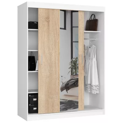 Prostorná šatní skříň 150 cm VALESTRA se zrcadly - bílá / dub sonoma