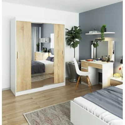Prostorná šatní skříň 150 cm VALESTRA se zrcadly - bílá / dub sonoma