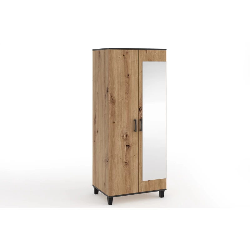 Šatní skříň se zrcadlem 80 cm NAIRI - dub artisan