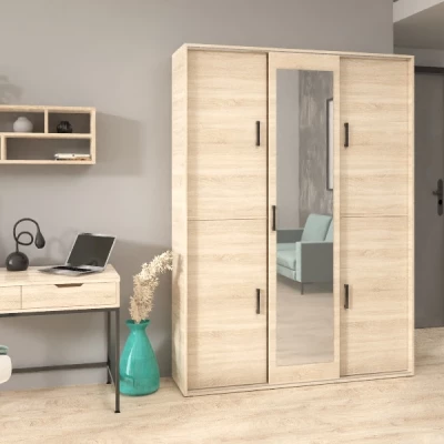 Prostorná šatní skříň se zrcadlem 150 cm AUREVIA - dub sonoma