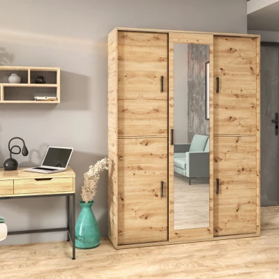 Prostorná šatní skříň se zrcadlem 150 cm AUREVIA - dub artisan