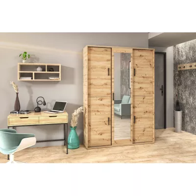 Prostorná šatní skříň se zrcadlem 150 cm AUREVIA - dub artisan