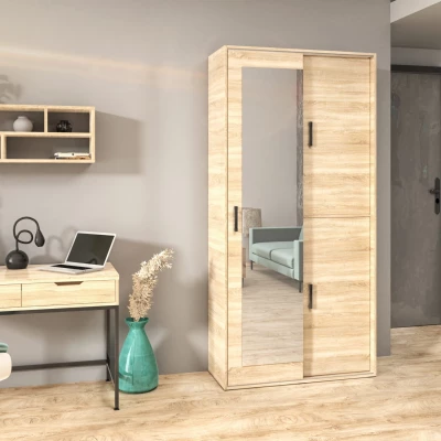 Šatní skříň se zrcadlem 100 cm AUREVIA - dub sonoma