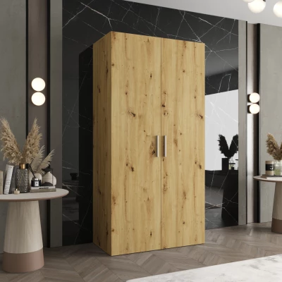 Prostorná šatní skříň HELMA 1 100 cm - dub artisan / stříbrné úchyty