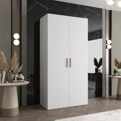 Prostorná šatní skříň HELMA 1 100 cm - bílá / stříbrné úchyty