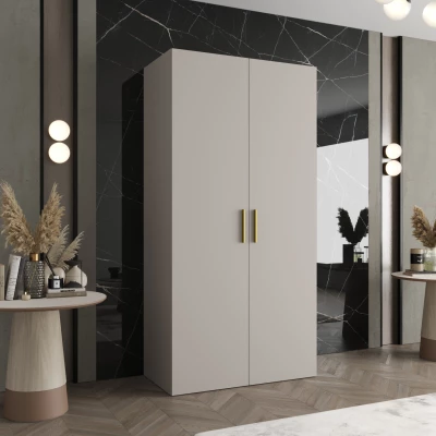 Prostorná šatní skříň HELMA 1 100 cm - kašmír / zlaté úchyty