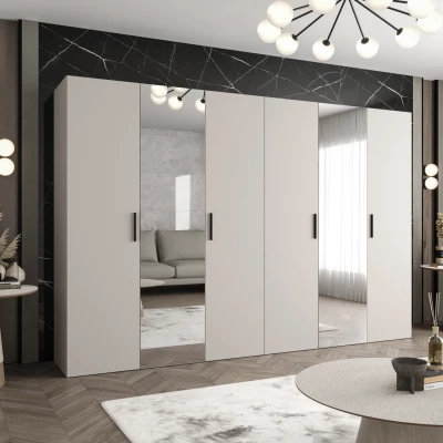 Šatní skříň se zrcadly HELMA 2 300 cm - kašmír / černé úchyty