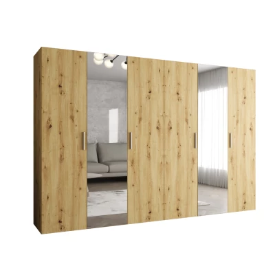 Šatní skříň se zrcadly HELMA 2 300 cm - dub artisan / stříbrné úchyty
