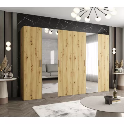 Šatní skříň se zrcadly HELMA 2 300 cm - dub artisan / stříbrné úchyty