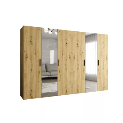 Šatní skříň se zrcadly HELMA 2 300 cm - dub artisan / černé úchyty