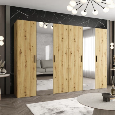Šatní skříň se zrcadly HELMA 2 300 cm - dub artisan / černé úchyty
