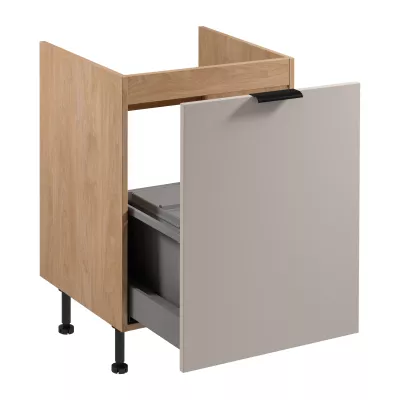 Dřezová skříňka SALERNO - šířka 60 cm, dub / béžová + koše na odpad ZDARMA