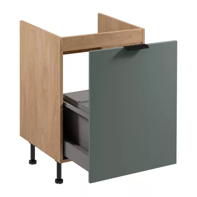 Dřezová skříňka SALERNO - šířka 60 cm, dub / zelená + koše na odpad ZDARMA