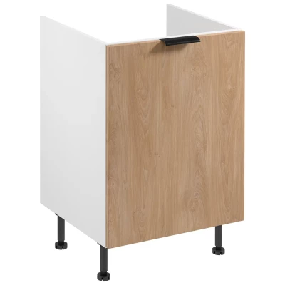 Dřezová skříňka SALERNO - šířka 60 cm, bílá / dub + koše na odpad ZDARMA