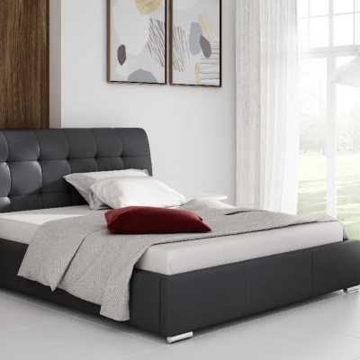 Moderní manželská postel Evelyn s úložným prostorem černá eko kůže 160 x 200