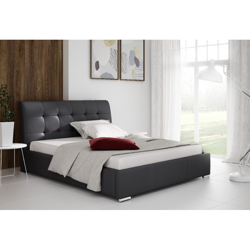 Moderní manželská postel Evelyn s úložným prostorem černá eko kůže 160 x 200