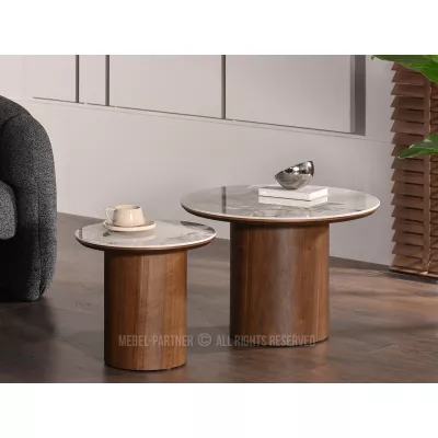 Kulatý odkládací stolek NICANOR - béžový mramor / ořech