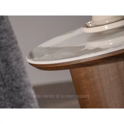 Kulatý odkládací stolek NICANOR - béžový mramor / ořech