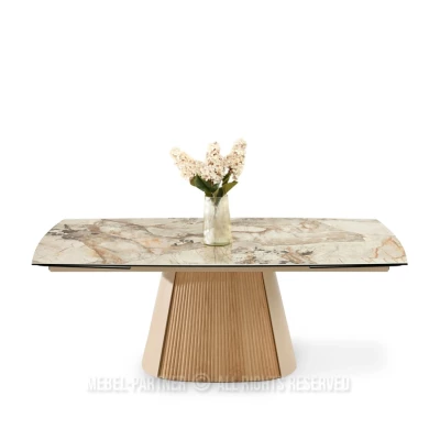 Designový rozkládací stůl 200(300)x98 PEREGRINE - béžový mramor / dub / béžový