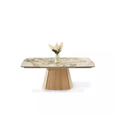 Designový rozkládací stůl 200(300)x98 PEREGRINE - béžový mramor / dub / béžový