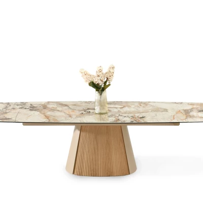 Designový rozkládací stůl 200(300)x98 PEREGRINE - béžový mramor / dub / béžový
