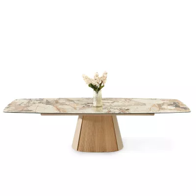 Designový rozkládací stůl 200(300)x98 PEREGRINE - béžový mramor / dub / béžový