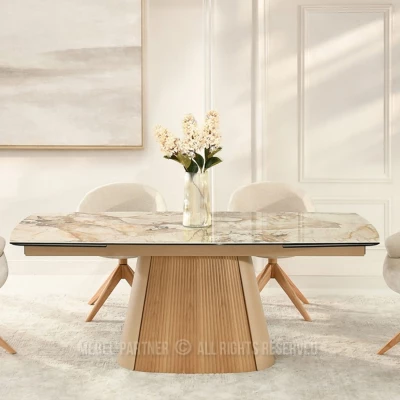 Designový rozkládací stůl 200(300)x98 PEREGRINE - béžový mramor / dub / béžový