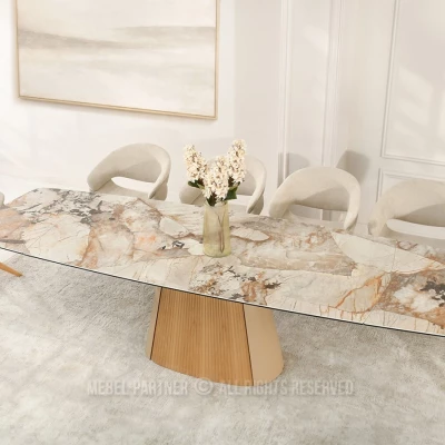 Designový rozkládací stůl 200(300)x98 PEREGRINE - béžový mramor / dub / béžový