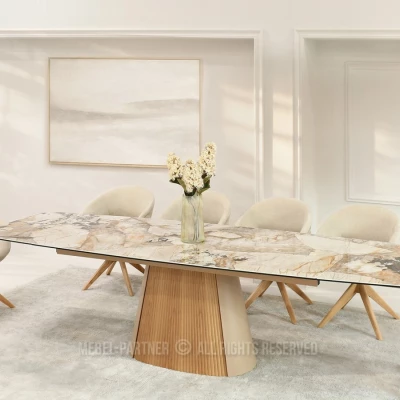 Designový rozkládací stůl 200(300)x98 PEREGRINE - béžový mramor / dub / béžový