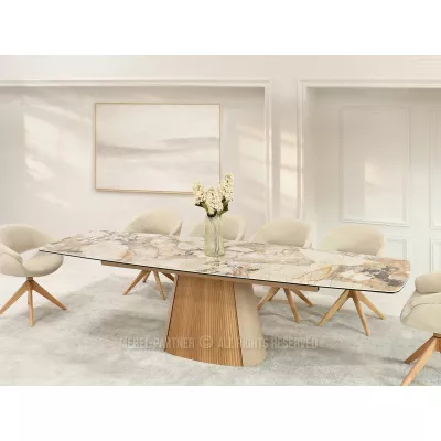 Designový rozkládací stůl 200(300)x98 PEREGRINE - béžový mramor / dub / béžový