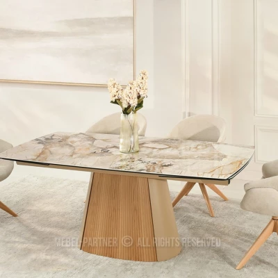 Designový rozkládací stůl 200(300)x98 PEREGRINE - béžový mramor / dub / béžový