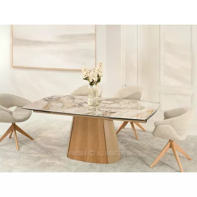 Designový rozkládací stůl 200(300)x98 PEREGRINE - béžový mramor / dub / béžový