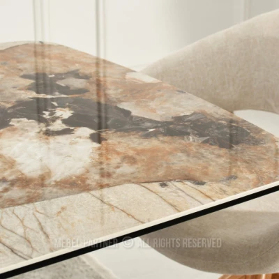 Designový rozkládací stůl 200(300)x98 PEREGRINE - béžový mramor / dub / béžový