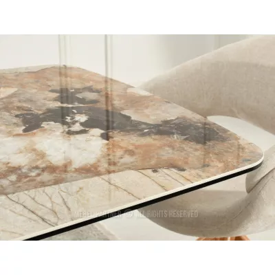 Designový rozkládací stůl 200(300)x98 PEREGRINE - béžový mramor / dub / béžový