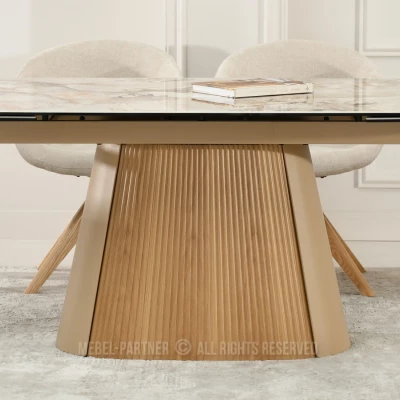 Designový rozkládací stůl 200(300)x98 PEREGRINE - béžový mramor / dub / béžový