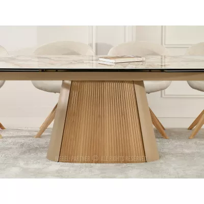 Designový rozkládací stůl 200(300)x98 PEREGRINE - béžový mramor / dub / béžový