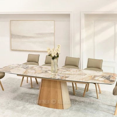 Designový rozkládací stůl 200(300)x98 PEREGRINE - béžový mramor / dub / béžový