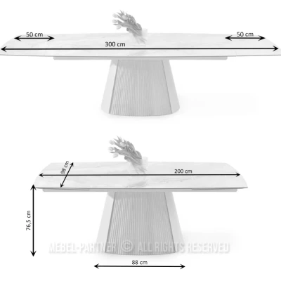 Designový rozkládací stůl 200(300)x98 PEREGRINE - béžový mramor / dub / béžový