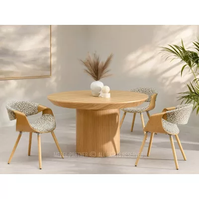 Designová jídelní židle SAROLTA - krémová / hnědá / dub