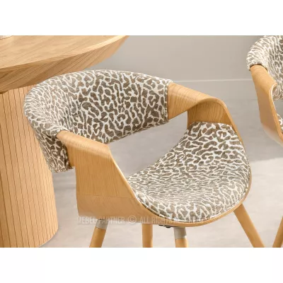 Designová jídelní židle SAROLTA - krémová / hnědá / dub